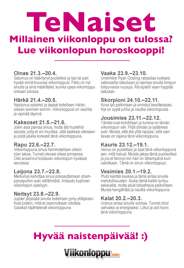 Naistenpäivän horoskooppi viikonlopulle