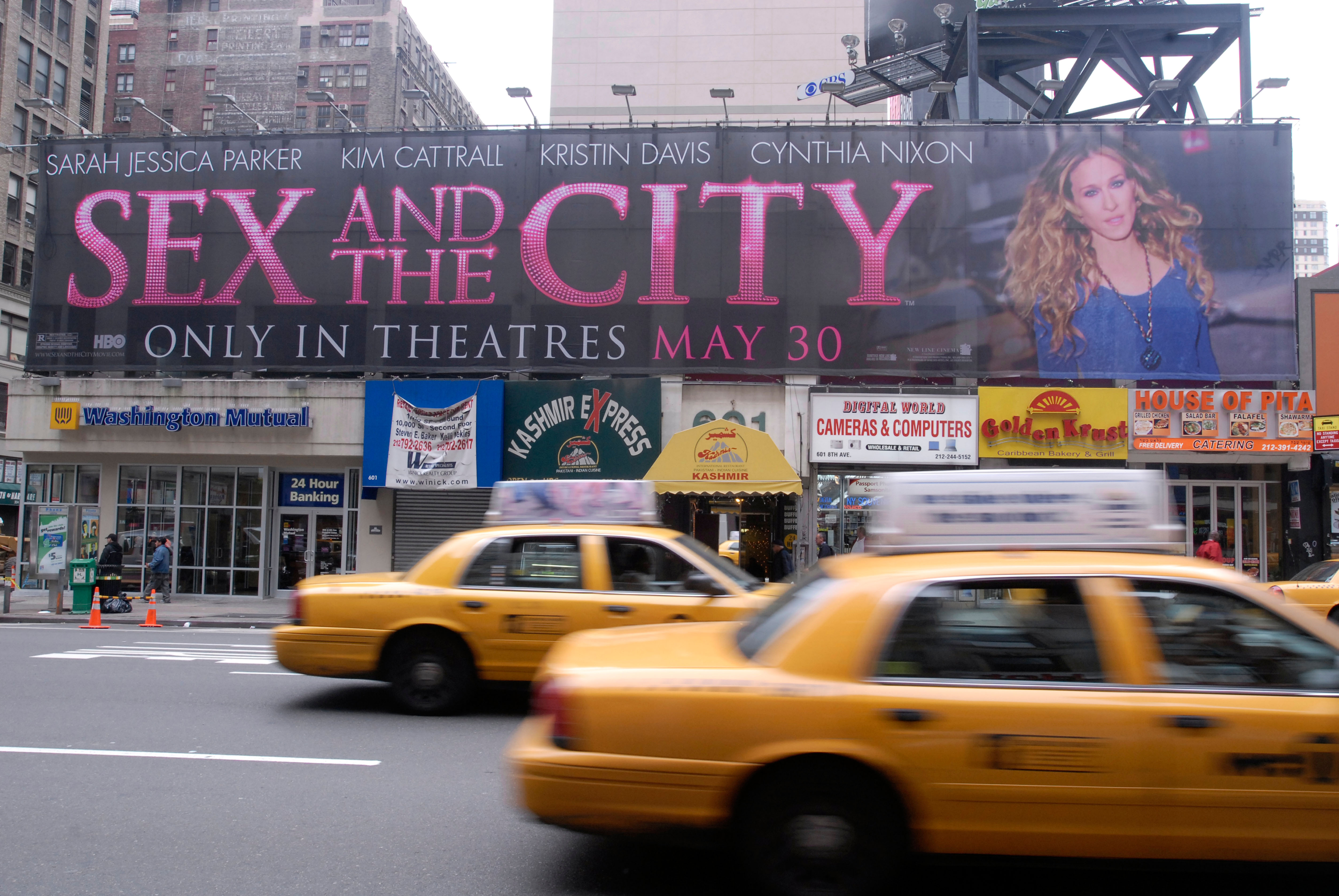 A billboard in midtown New York advertises the Sex and the City movie