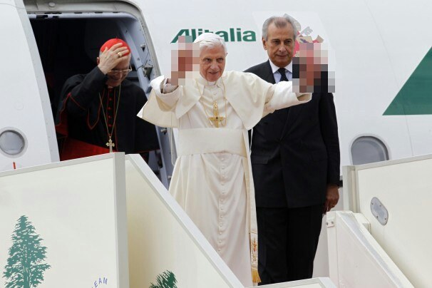 The pope’s peaceful hand gesture.